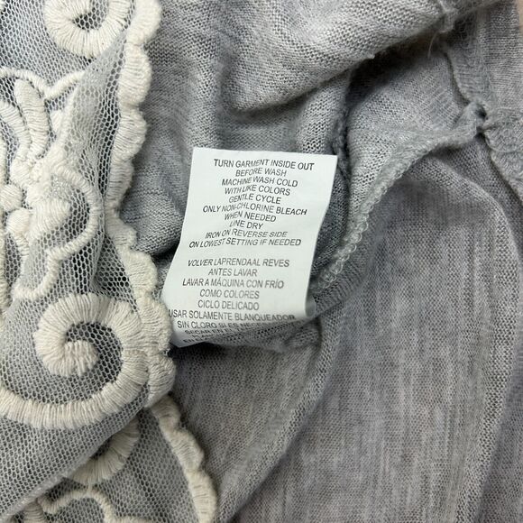 Altar'd State Top Womens Small Gray Ivory Mesh Embroidery Ruffle Boho Ladies - Picture 12 of 12